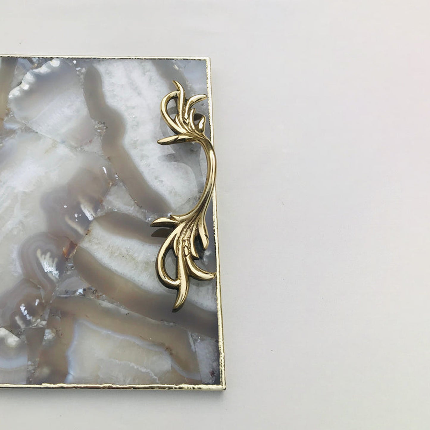 Wild Agate Serving Tray With Brass Handles