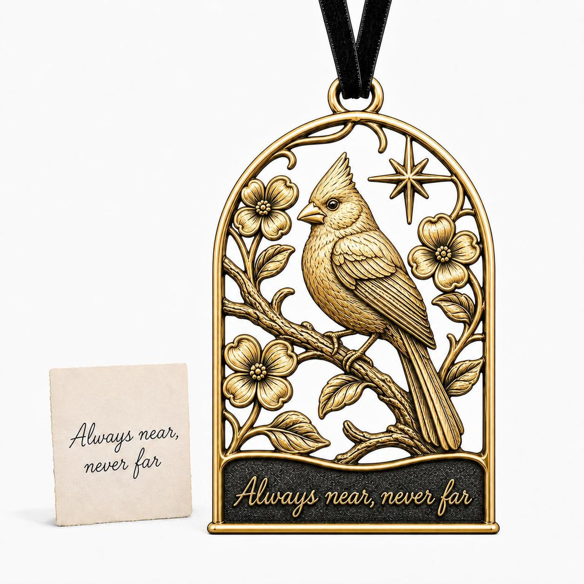 Large Personalized Cardinal Memorial Ornament | Antique Brass Christmas Decor | Remembrance Keepsake