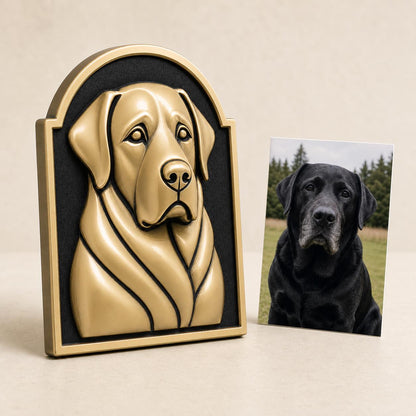 Custom Pet Portrait Relief Plaque | Raised Antique Brass Dog or Cat Wall Art