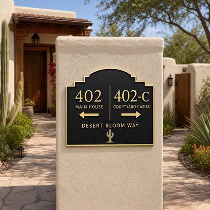 Personalized Casita Address Sign, Main House and Guest House Direction Brass Plaque