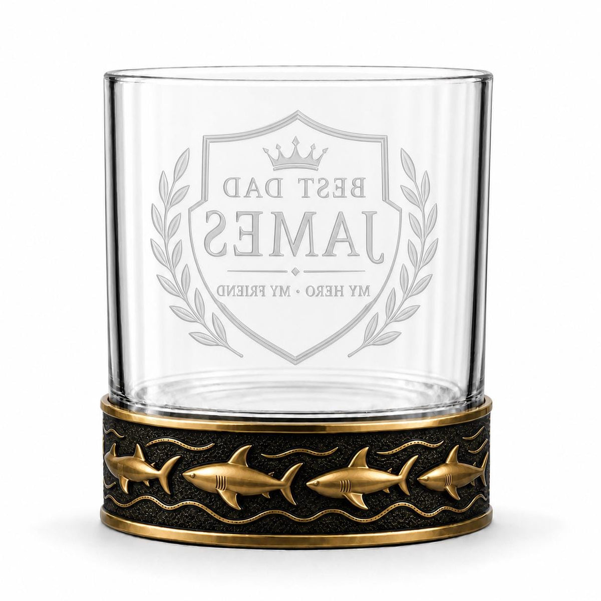 Personalized Shark Whiskey Glass – Custom Etched Old Fashioned Glass, 10 oz