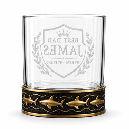 Personalized Shark Whiskey Glass – Custom Etched Old Fashioned Glass, 10 oz