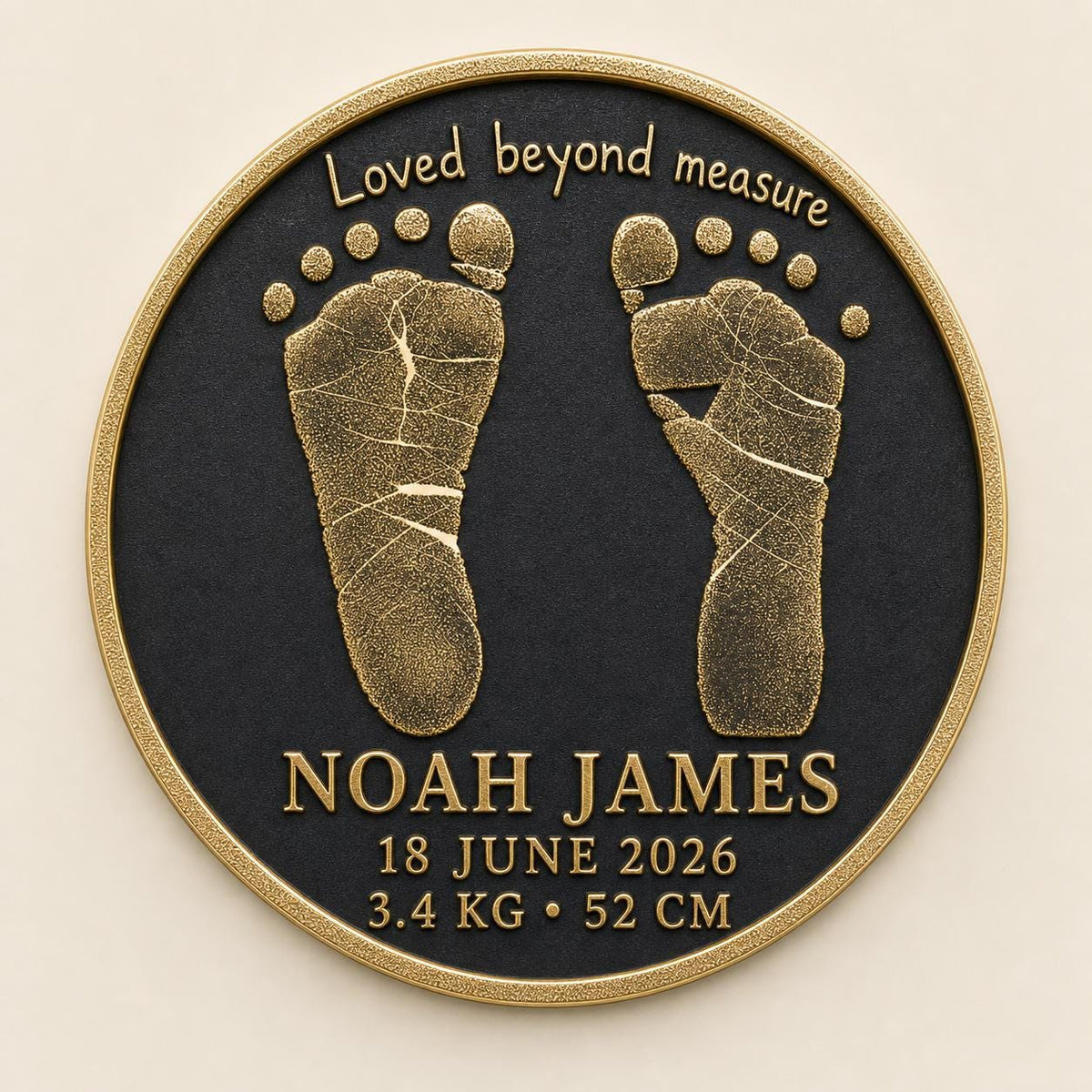 Personalised Newborn Footprint Plaque, Custom Baby Birth Record, Antique Brass Baby Keepsake
