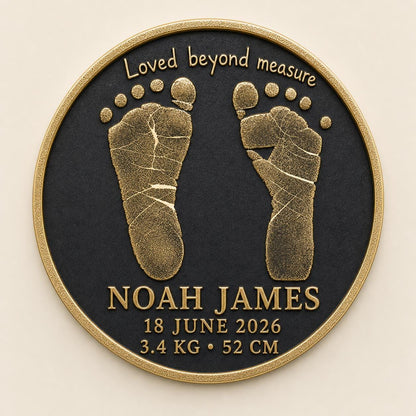 Personalised Newborn Footprint Plaque, Custom Baby Birth Record, Antique Brass Baby Keepsake