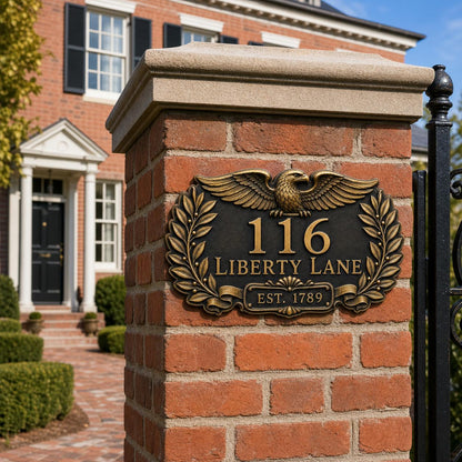 Custom Antique Brass Address Sign |  Art Deco House Plaque | Family Name Crest