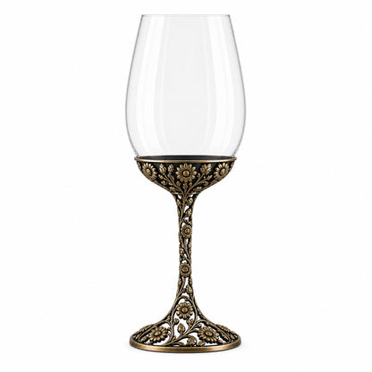 April Daisy Wine Glass, Personalised Birth Flower, Openwork Brass Stem, Custom Etched Gift