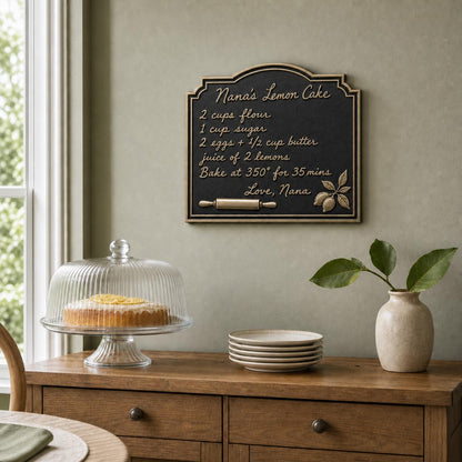 Custom Handwritten Recipe Plaque | Antique Brass Family Recipe Sign | Personalised Kitchen Keepsake Gift