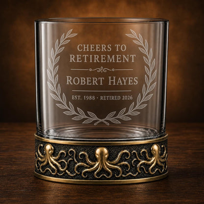 Personalized Octopus Whiskey Glass – Custom Etched Old Fashioned Glass, 10 oz