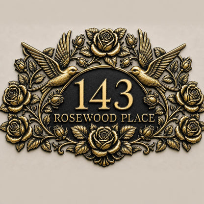 Design Your Own Custom House Number Plaque | Personalized Antique Brass Rose Address Sign