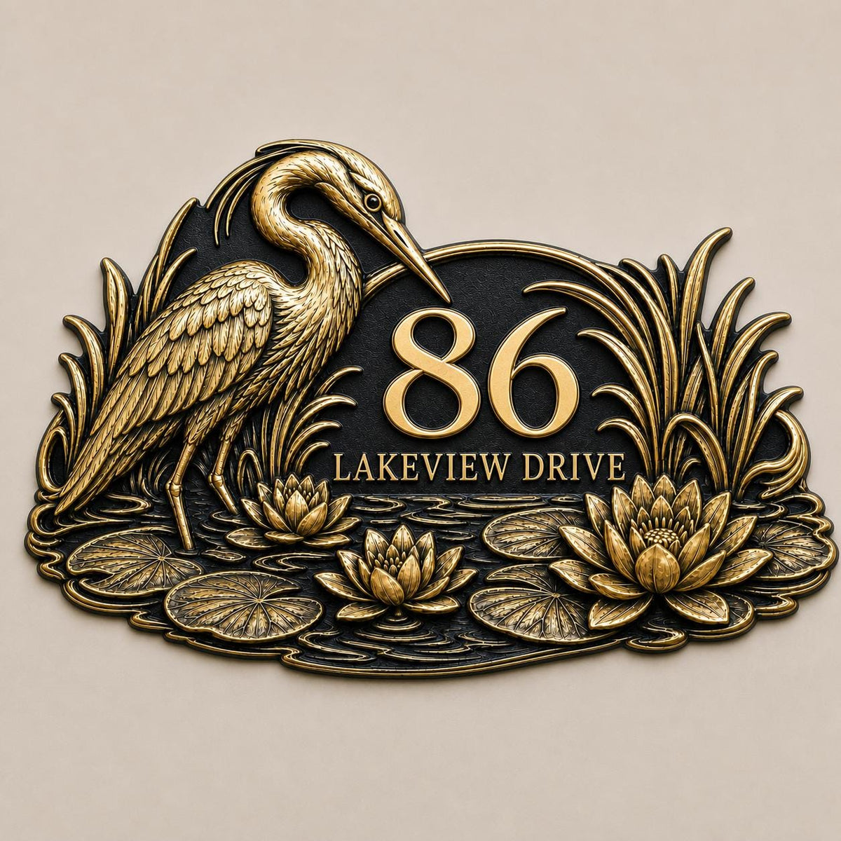 Design Your Own Custom House Number Plaque | Personalized Antique Brass Lotus Address Sign