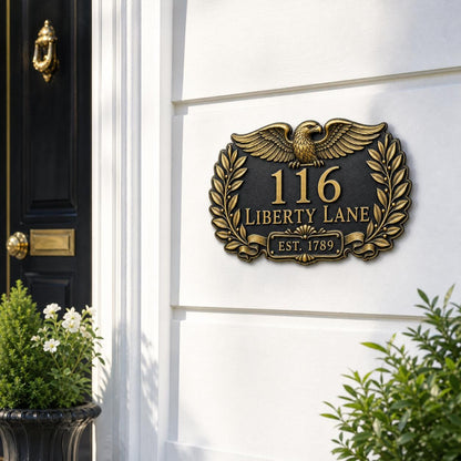 Custom Antique Brass Address Sign |  Art Deco House Plaque | Family Name Crest