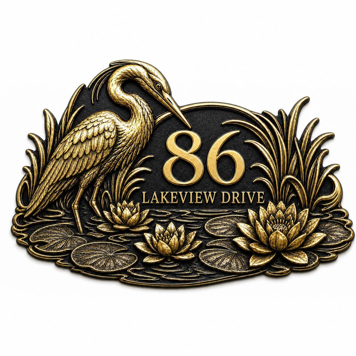 Design Your Own Custom House Number Plaque | Personalized Antique Brass Lotus Address Sign