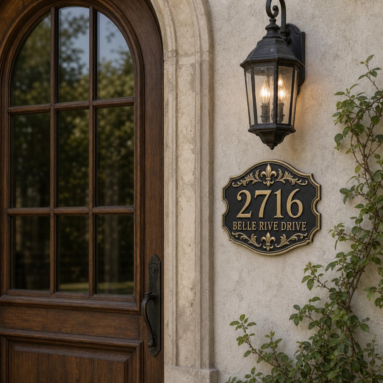 Personalised House Number Sign | Antique Brass Address Plaque | Custom Street/Family Name Board