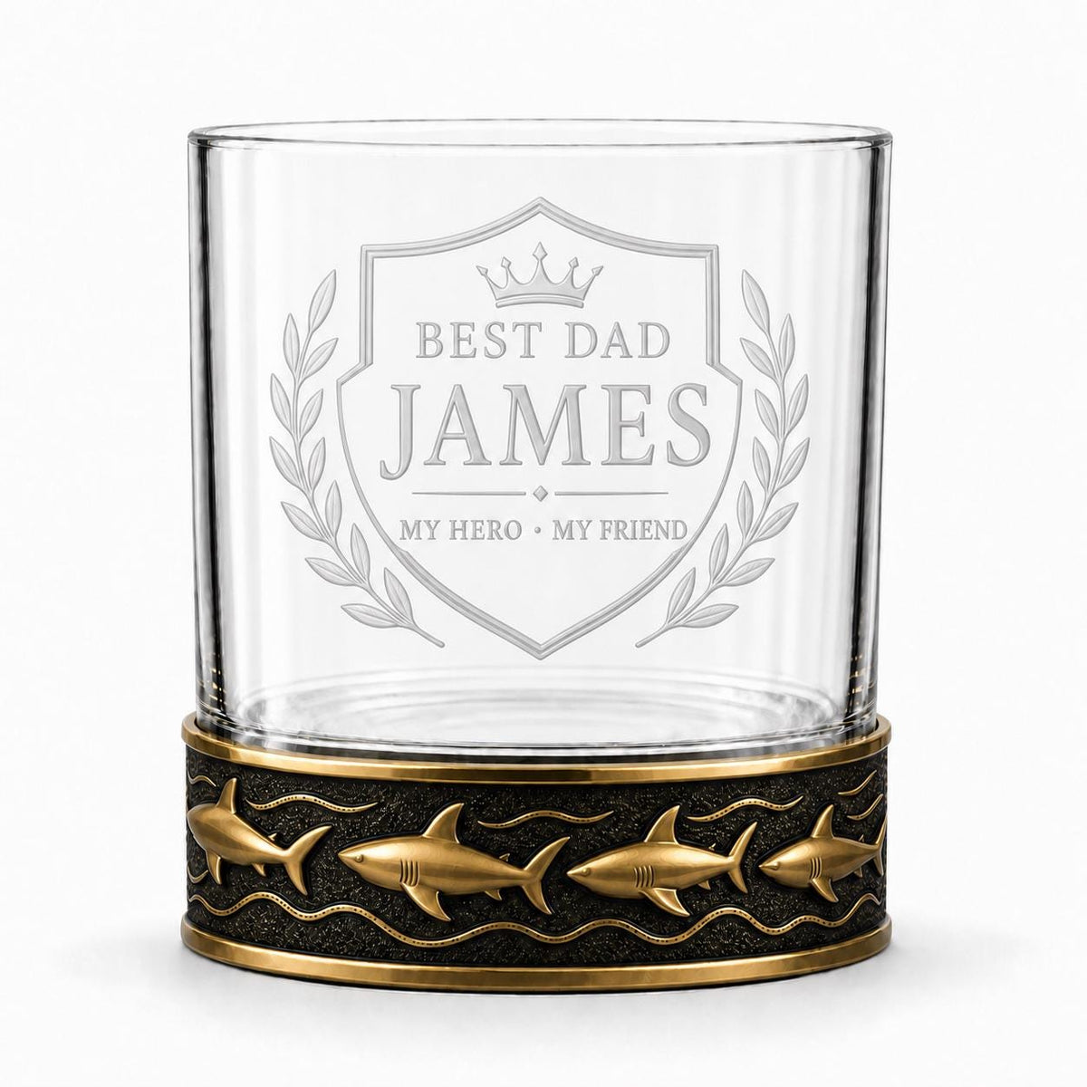 Personalized Shark Whiskey Glass – Custom Etched Old Fashioned Glass, 10 oz