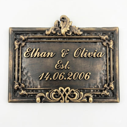 Personalized Wedding Plaque, Antique Brass Couple Name Sign, Custom Marriage Date or Wedding Arbor Sign