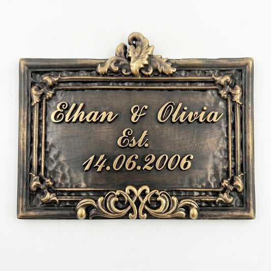 Personalized Wedding Plaque, Antique Brass Couple Name Sign, Custom Marriage Date or Wedding Arbor Sign
