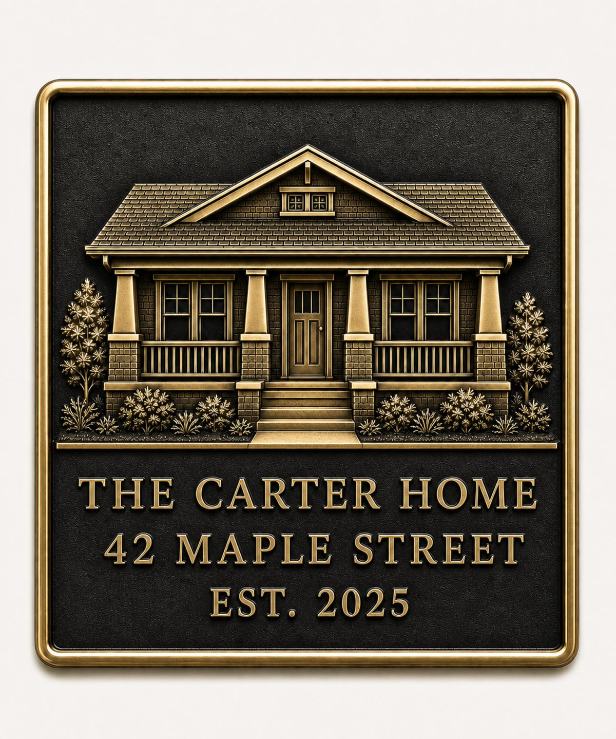 Custom Family Home Portrait Plaque | Personalised Antique Brass Keepsake Gift