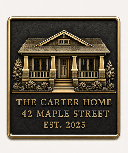 Custom Family Home Portrait Plaque | Personalised Antique Brass Keepsake Gift