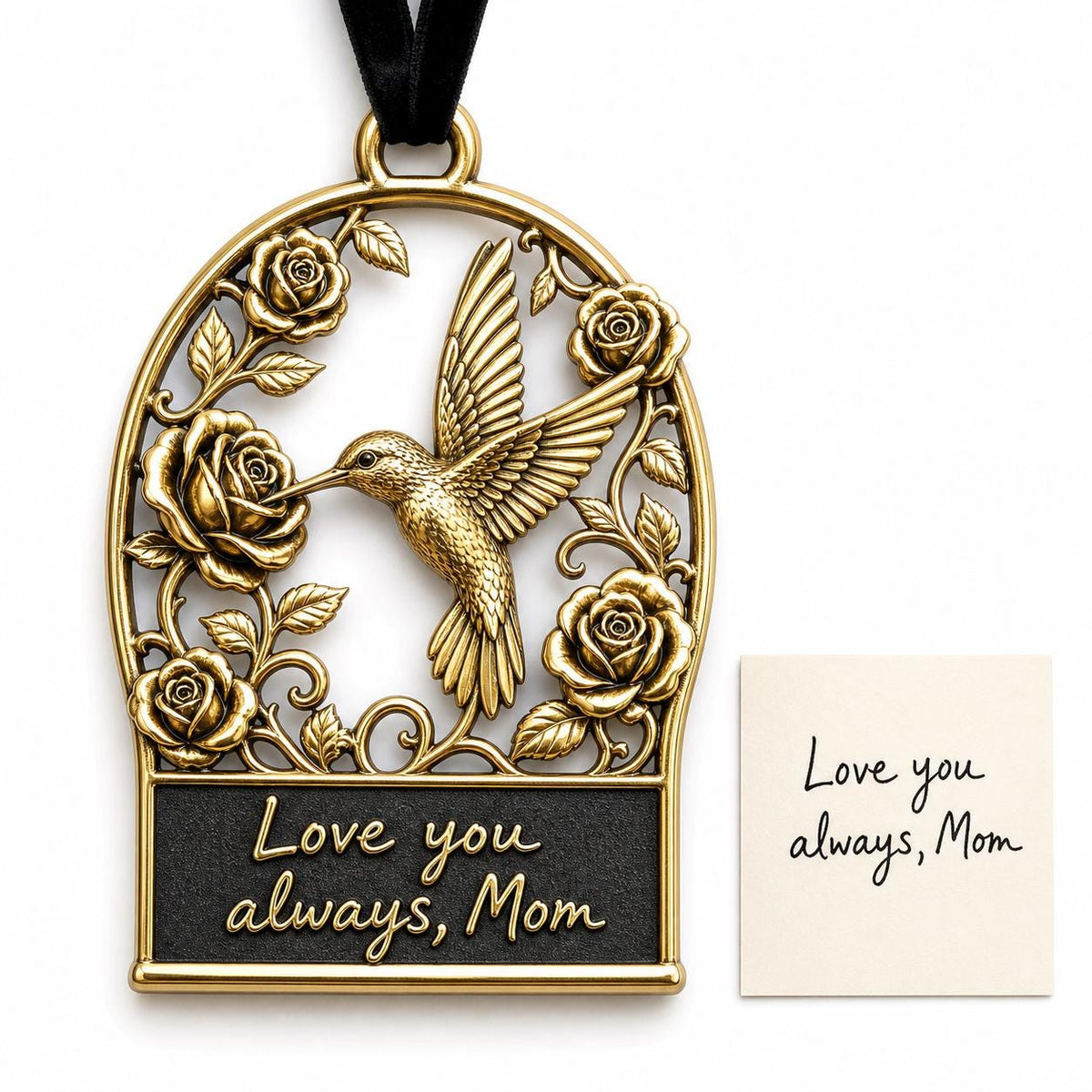 Large Personalized Memorial Ornament | Hummingbird Rose Keepsake | Copper & Brass Christmas Decor