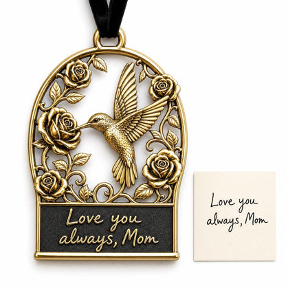 Large Personalized Memorial Ornament | Hummingbird Rose Keepsake | Copper & Brass Christmas Decor