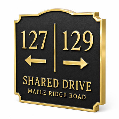 Personalized Shared Driveway Sign | Custom Antique Brass Directional Sign Board