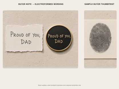 Custom Fingerprint Memorial Plaque, Antique Brass Fingerprint Keepsake, Personalised Handwriting Remembrance Gift