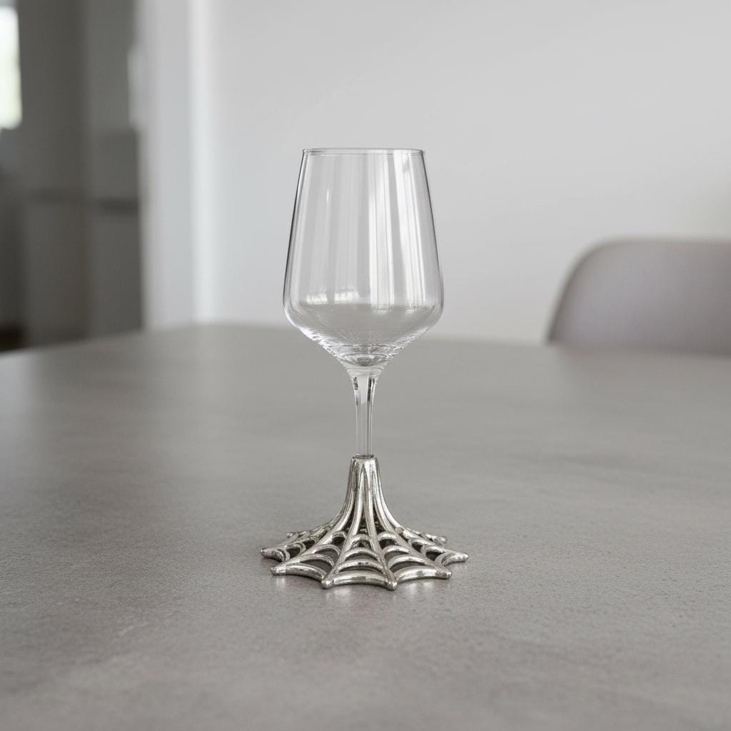 Spider Web Wine Glass – Electroformed Web Base, 12 oz