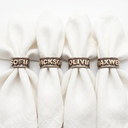 Personalized Brass Embossed Napkin Rings, Antique Gold Brass, Set of 4 Wedding Table Decor