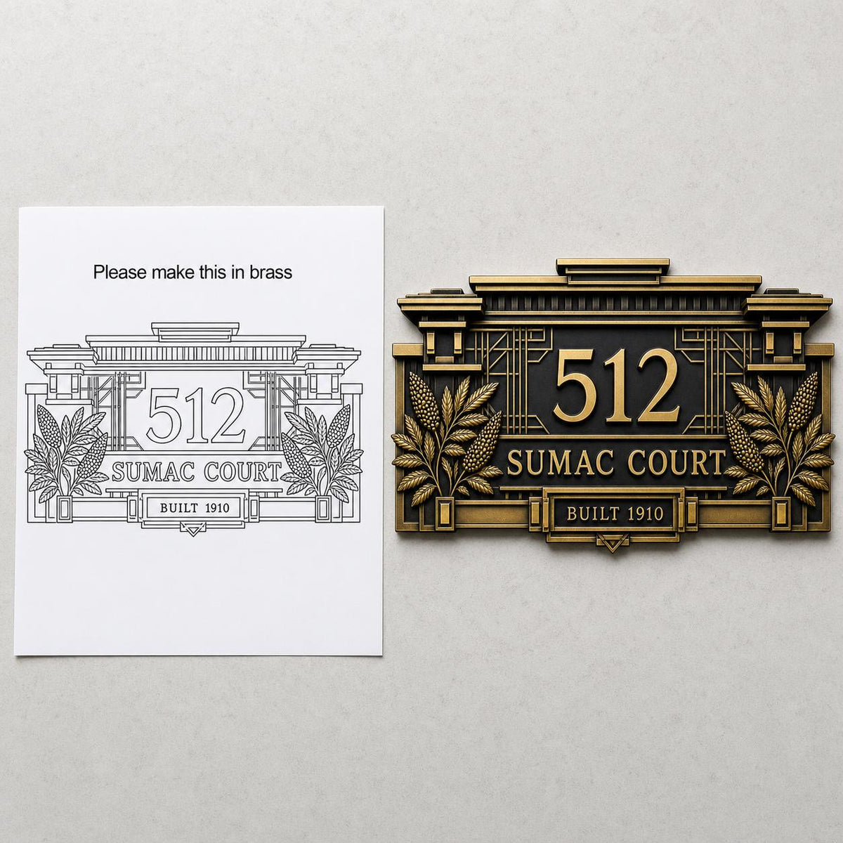 Custom House Name/Number Sign | Antqiue Brass Plaque