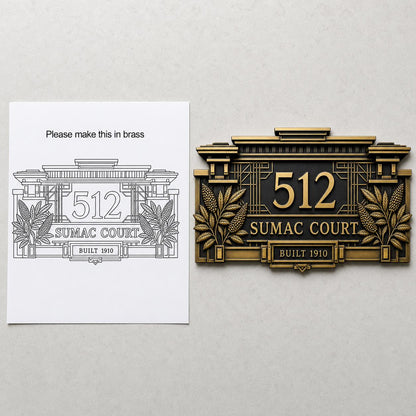 Custom House Name/Number Sign | Antqiue Brass Plaque