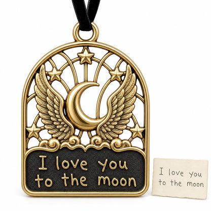 Large Personalized Moon & Wings Memorial Ornament | Wedding Keepsake | Brass Christmas Decor
