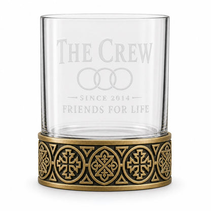Personalised Laser Etched Brass Base Whiskey Glass | Custom Text/Name Glasses | Wedding/Birthday Gifts