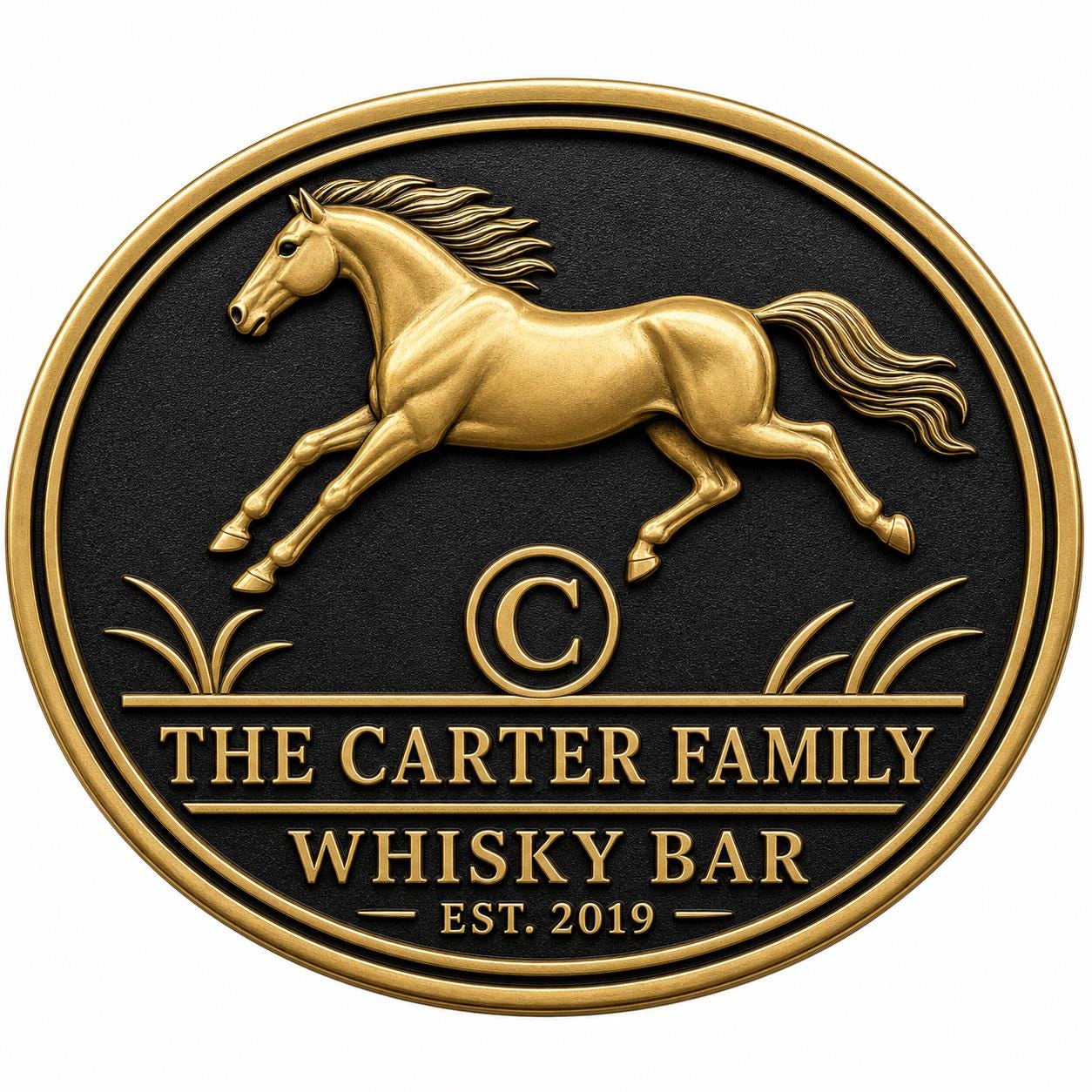 Personalised Running Horse Whisky Bar Plaque | Custom Family Bar Sign | Handcrafted Antique Brass Wall Decor