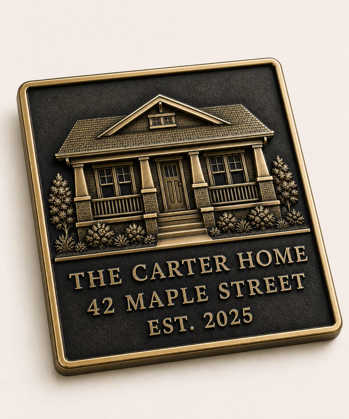 Custom Family Home Portrait Plaque | Personalised Antique Brass Keepsake Gift
