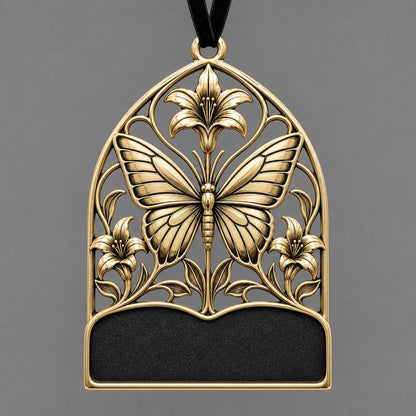 Large Personalized Butterfly Memorial Ornament | Antique Brass Christmas Decor