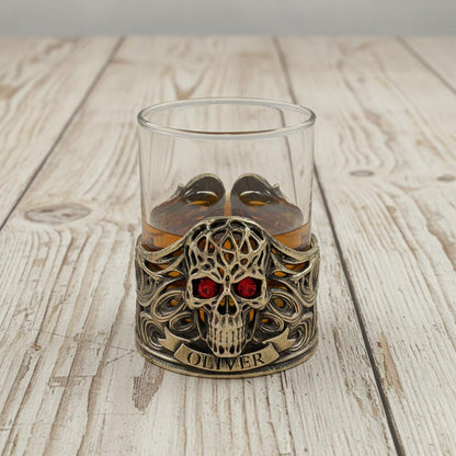 Personalized Jeweled Skull Whiskey Glass – Name on the Band, 10 oz