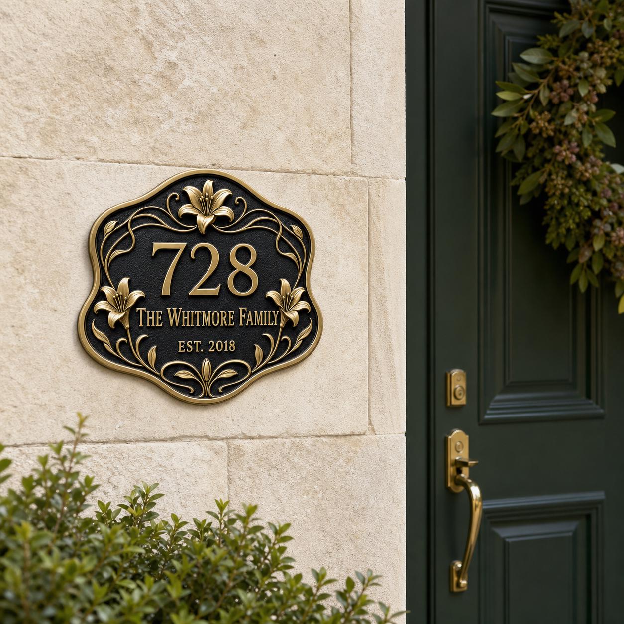 Personalised House Number Sign | Antique Brass Address Plaque | Custom Street/Family Name Board