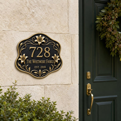 Personalised House Number Sign | Antique Brass Address Plaque | Custom Street/Family Name Board