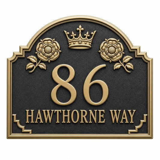 Personalised House Number Sign | Antique Brass Address Plaque | Custom Street/Family Name Board