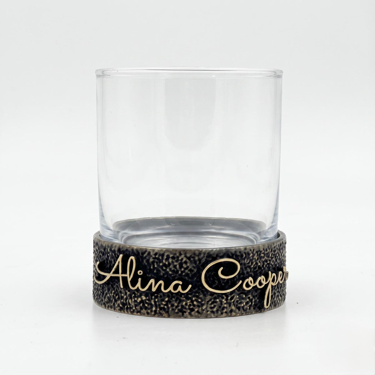 Personalised Antique Brass/Nickel Whiskey Glass | Signature Name Glasses | Electro-formed Metal Drinkware