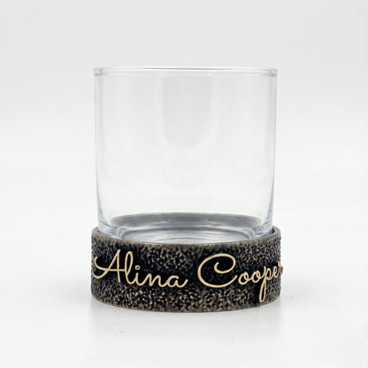 Personalised Antique Brass/Nickel Whiskey Glass | Signature Name Glasses | Electro-formed Metal Drinkware