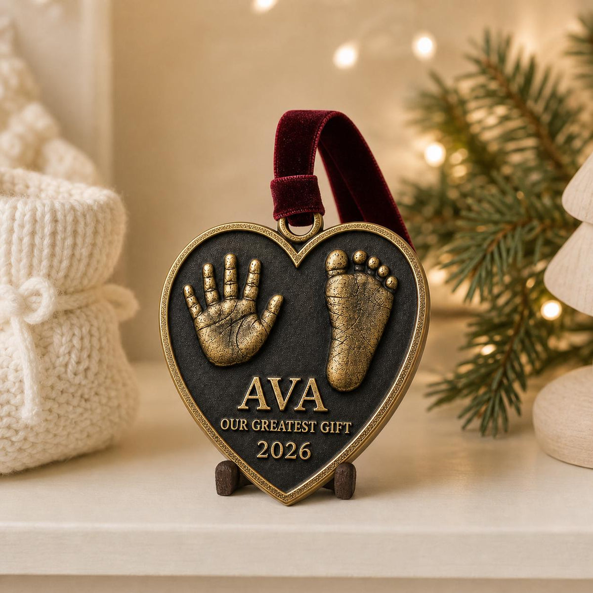 Baby Handprint and Footprint Ornament, Heart