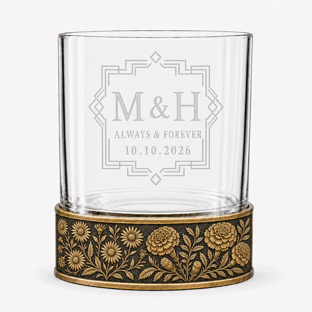 Personalized Birth Flower Whiskey Glass – Aster and Marigold, 10 oz