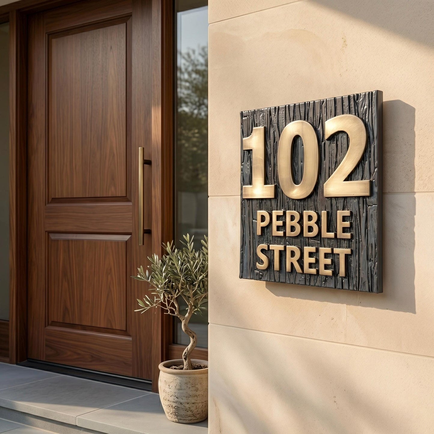 Custom House Number Sign | Electroformed Brass Address Plaque | 5 Finishes | Floating Mount | Housewarming Gift