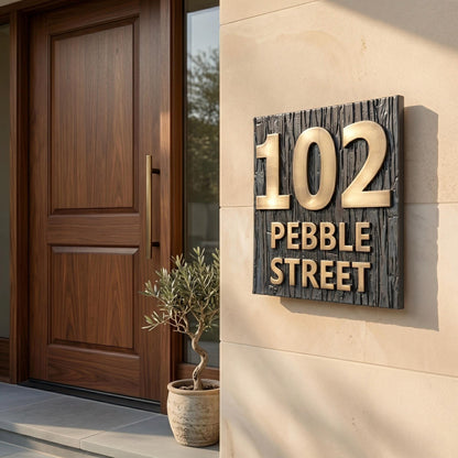 Custom House Number Sign | Electroformed Brass Address Plaque | 5 Finishes | Floating Mount | Housewarming Gift