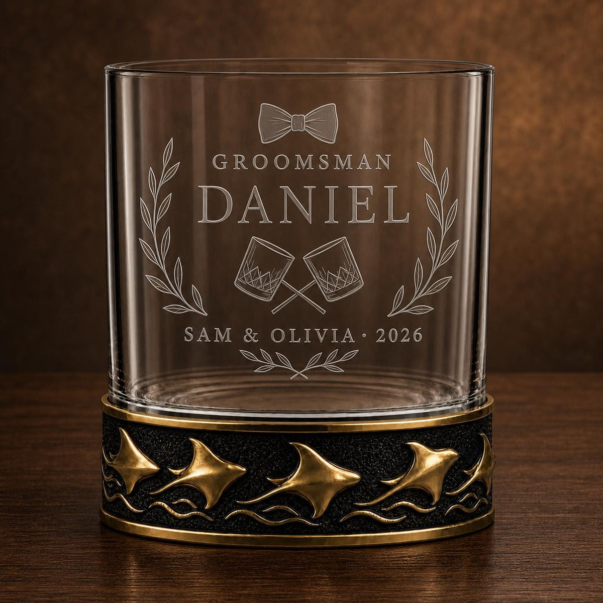 Personalized Manta Ray Whiskey Glass – Custom Etched Old Fashioned Glass, 10 oz