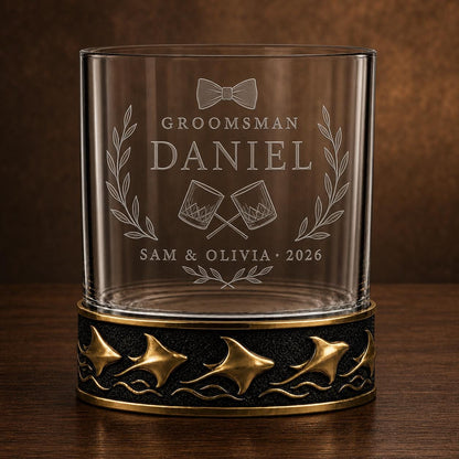 Personalized Manta Ray Whiskey Glass – Custom Etched Old Fashioned Glass, 10 oz