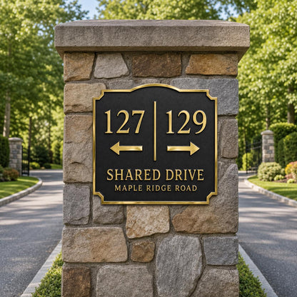 Personalized Shared Driveway Sign | Custom Antique Brass Directional Sign Board