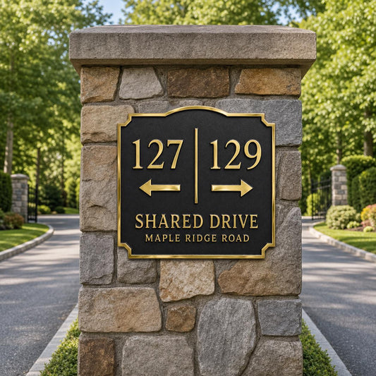 Personalized Shared Driveway Sign | Custom Antique Brass Directional Sign Board