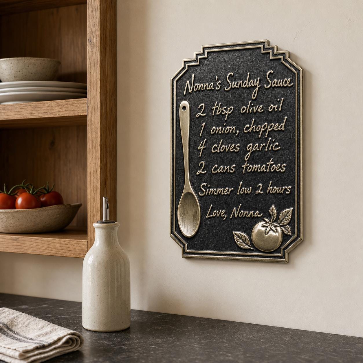 Custom Handwritten Recipe Plaque | Antique Brass Family Recipe Sign | Personalised Kitchen Keepsake Gift